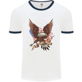 USA Eagle Flag America Patriotic July 4th Mens White Ringer T-Shirt White/Navy Blue