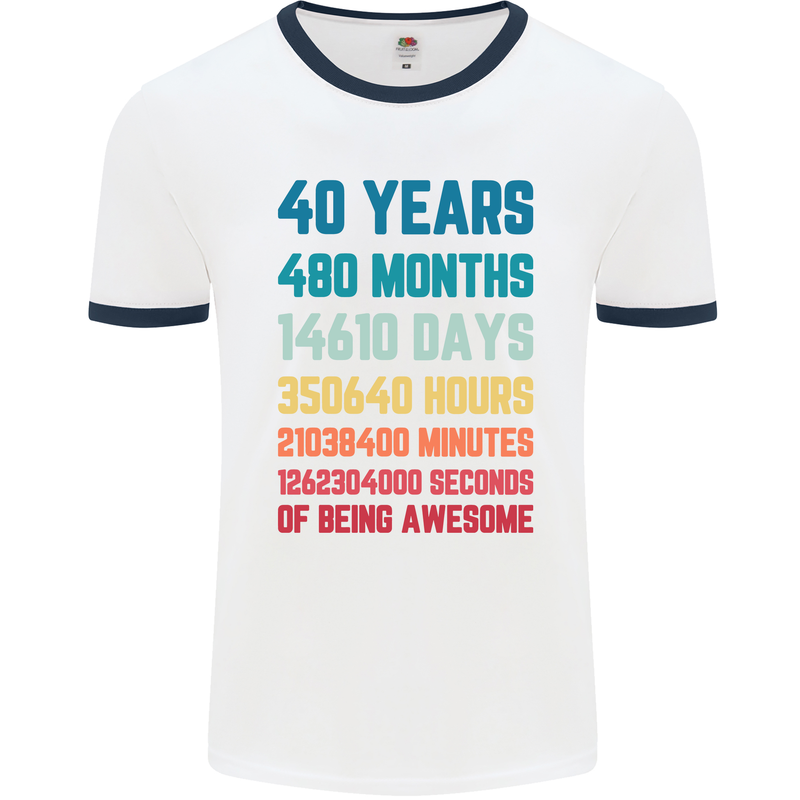 40th Birthday 40 Year Old Mens White Ringer T-Shirt White/Navy Blue