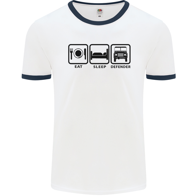 Eat Sleep 4X4 Off Road Roading Car Mens White Ringer T-Shirt White/Navy Blue