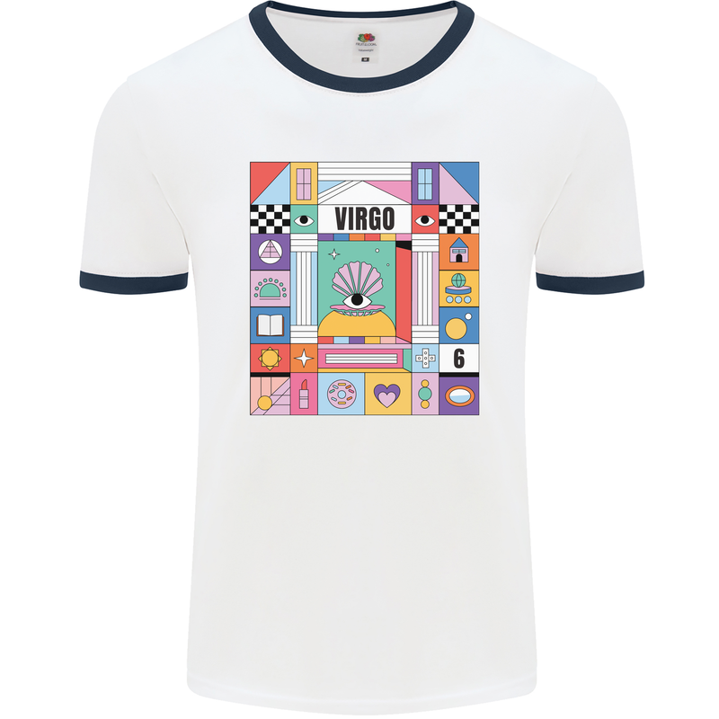 A Vibrant Virgo Zodiac Star Sign Mens Ringer T-Shirt White/Navy Blue