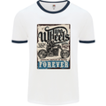 Two Wheels Biker Motorcycle Motorbike Mens White Ringer T-Shirt White/Navy Blue