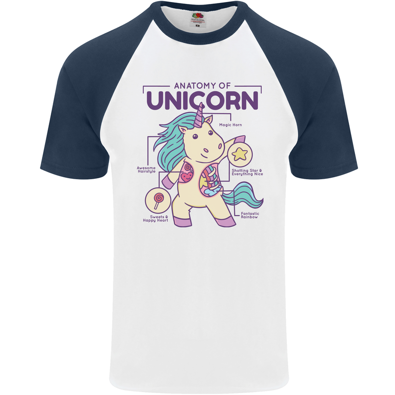 Anatomy of a Unicorn Funny Fantasy Mens S/S Baseball T-Shirt White/Navy Blue