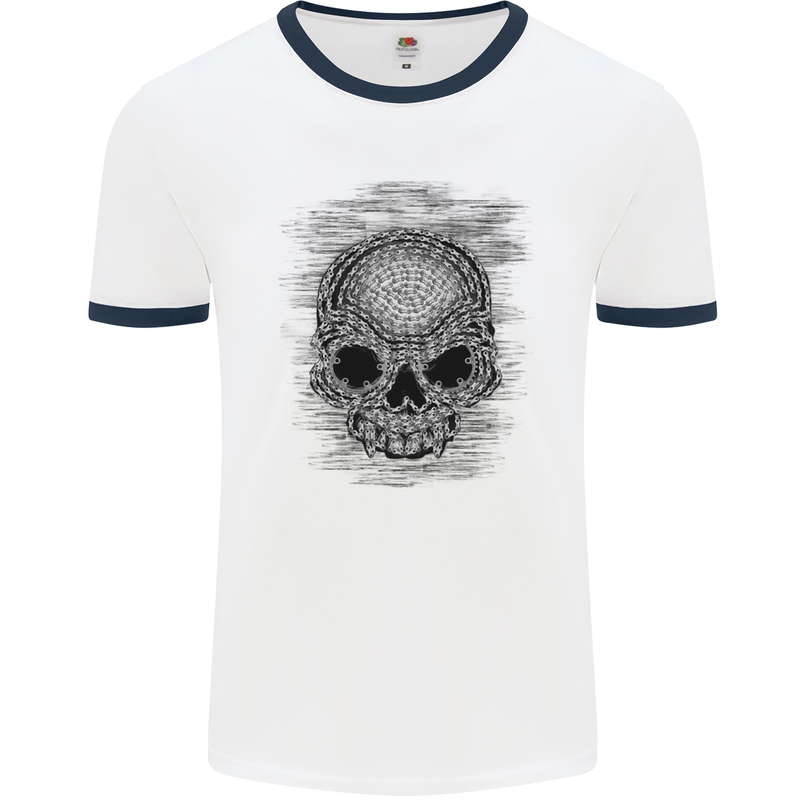 Skull of Chains Mens White Ringer T-Shirt White/Navy Blue