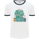Dinosaur Triceratops Funny Christmas Tree Mens White Ringer T-Shirt White/Navy Blue