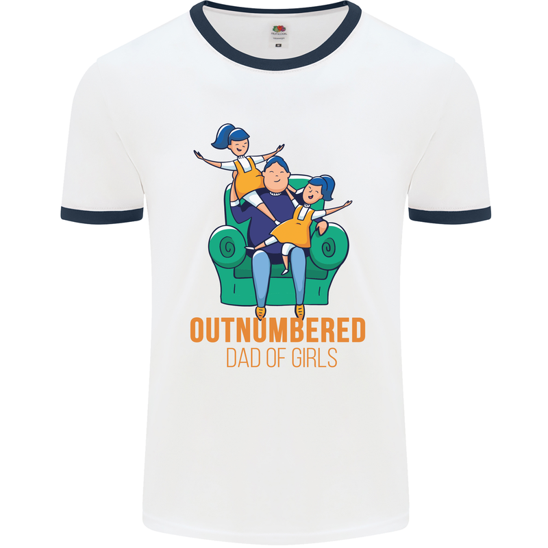 Outnumbered Dad Girls Fathers Day Daughters Mens Ringer T-Shirt White/Navy Blue