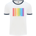 LGBT Barcode Gay Pride Day Awareness Mens White Ringer T-Shirt White/Navy Blue