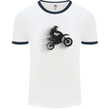 Abstract Motocross Rider Dirt Bike Mens White Ringer T-Shirt White/Navy Blue