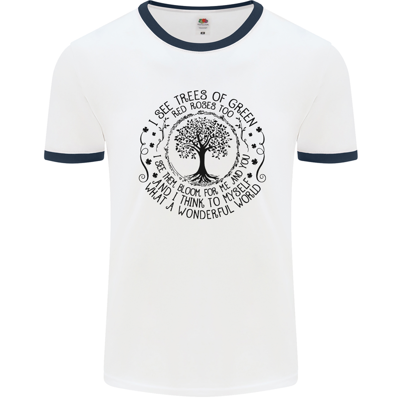 Trees What a Wonderful World Environment Mens White Ringer T-Shirt White/Navy Blue