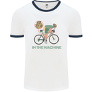 Cycling I'm the Machine Cyclist Funny Mens White Ringer T-Shirt White/Navy Blue