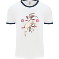 Chinese Zodiac Shengxiao Year of the Goat Mens White Ringer T-Shirt White/Navy Blue