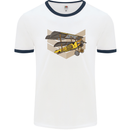 Steampunk Plane Aircraft Biplane Mens White Ringer T-Shirt White/Navy Blue