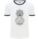 Buddha Mandala Art Mens Ringer T-Shirt White/Navy Blue