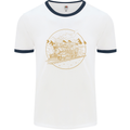 Gold Locomotive Steam Engine Train Spotter Mens White Ringer T-Shirt White/Navy Blue