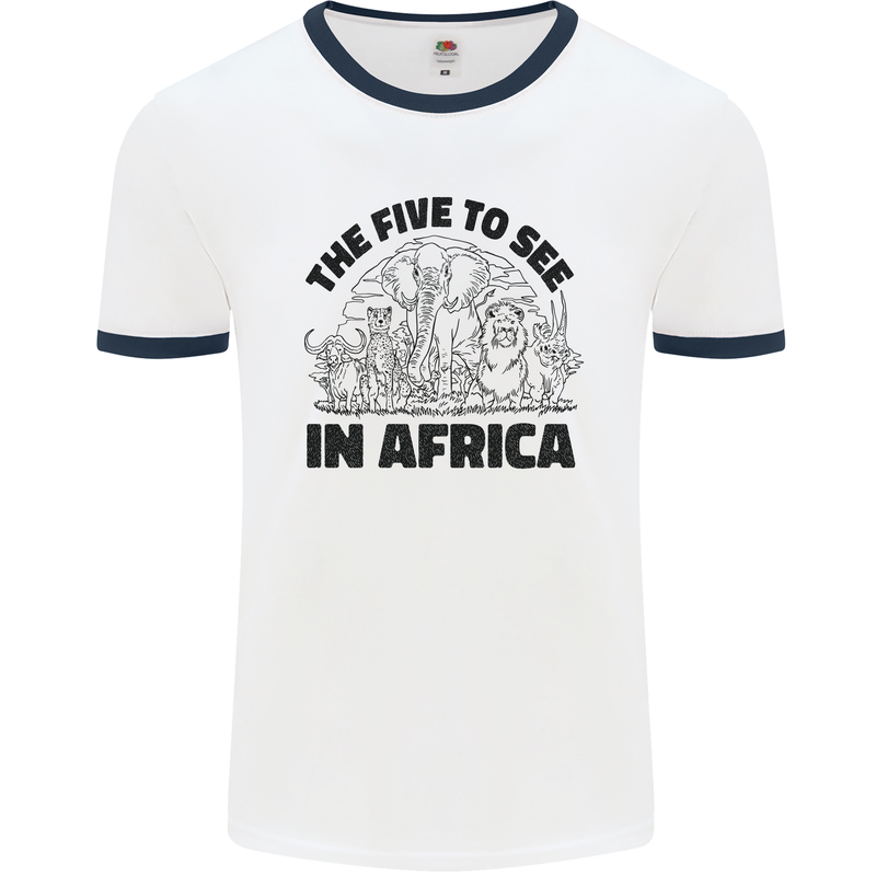 The Five Wild Animas to See in Africa Mens White Ringer T-Shirt White/Navy Blue