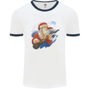 Guitar Santa Funny Christmas Rock n Roll Mens White Ringer T-Shirt White/Navy Blue
