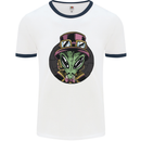 Steampunk Alien Mens White Ringer T-Shirt White/Navy Blue