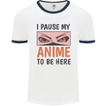 I Paused My Anime To Be Here Funny Mens White Ringer T-Shirt White/Navy Blue