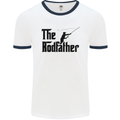 The Rodfather Funny Fishing Rod Father Mens White Ringer T-Shirt White/Navy Blue