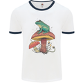 A Frog Sitting on a Mushroom Mens White Ringer T-Shirt White/Navy Blue