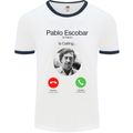 Pablo Escobar El Patron Is Calling Mens White Ringer T-Shirt White/Navy Blue