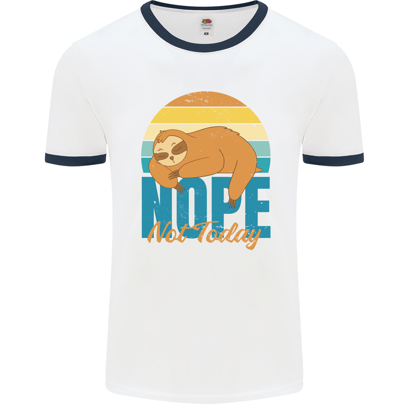 Sloth Nope Not Today Funny Lazy Mens White Ringer T-Shirt White/Navy Blue