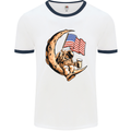 Beer Moon USA Flag Astronaut Space Alcohol Mens White Ringer T-Shirt White/Navy Blue