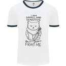 Cat Dont Fight Me Funny Mens White Ringer T-Shirt White/Navy Blue