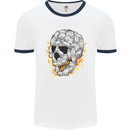 Fire Skull Made of Cats Mens White Ringer T-Shirt White/Navy Blue