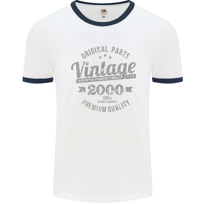 Vintage Year 23rd Birthday 2000 Mens Ringer T-Shirt White/Navy Blue