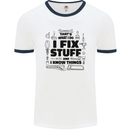 I Fix Stuff Funny Handyman Tradesman DIY Mens White Ringer T-Shirt White/Navy Blue