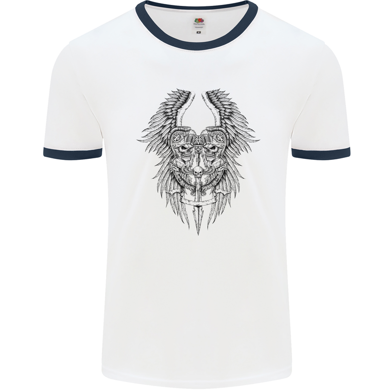 Two Roman Skulls Mens White Ringer T-Shirt White/Navy Blue