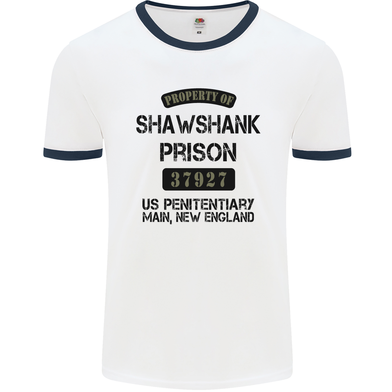 Property of Shawshank Prison Movie 90's Mens White Ringer T-Shirt White/Navy Blue