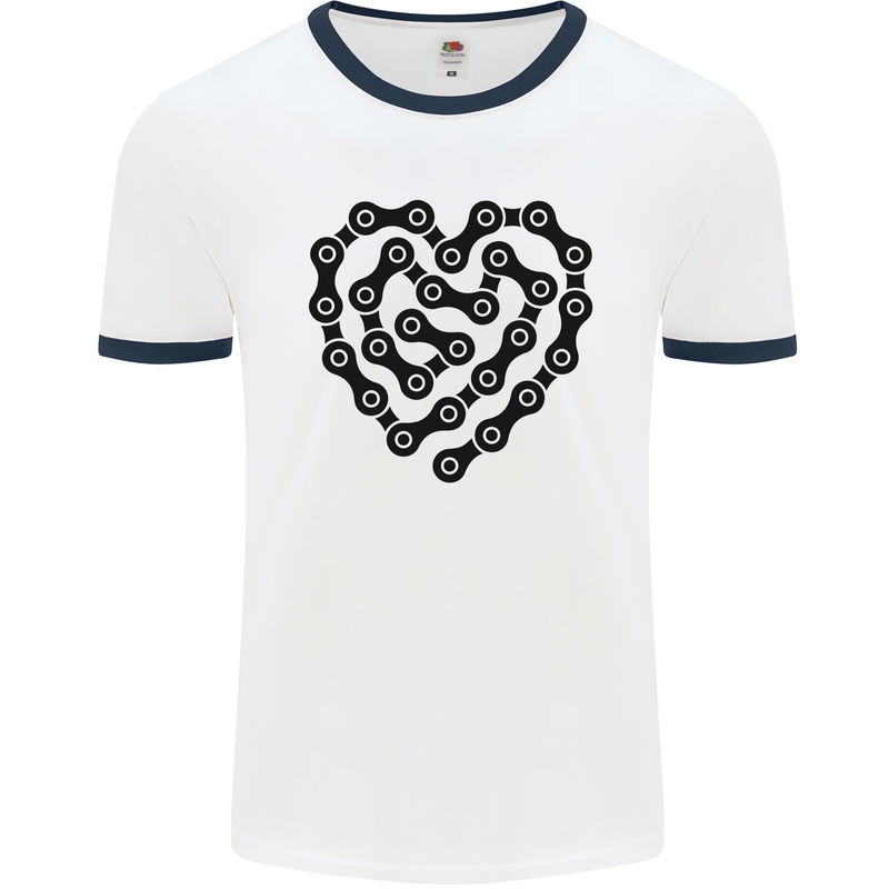 Heart Bike Chain Cycling Biker Motorbike Mens White Ringer T-Shirt White/Navy Blue