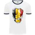 Gym Belgian Flag Ripped Muscles Belgium Mens White Ringer T-Shirt White/Navy Blue