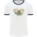 Santa T-Rex Drink Eat Merry Funny Christmas Mens White Ringer T-Shirt White/Navy Blue