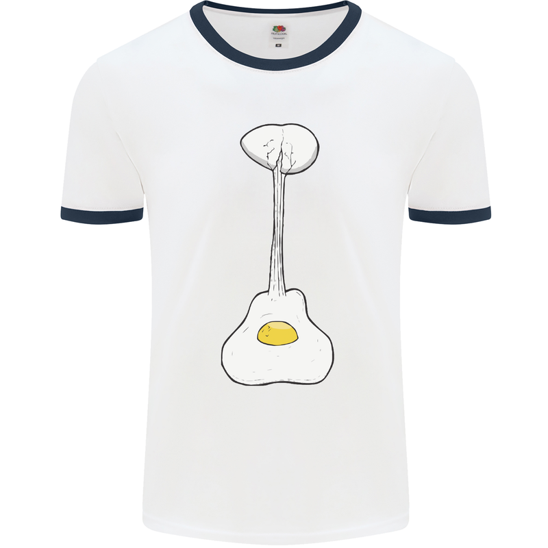 Funny Egg Guitar Acoustic Electric Bass Mens White Ringer T-Shirt White/Navy Blue