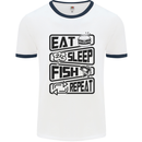 Eat Sleep Fish Repeat Funny Fishing Mens White Ringer T-Shirt White/Navy Blue