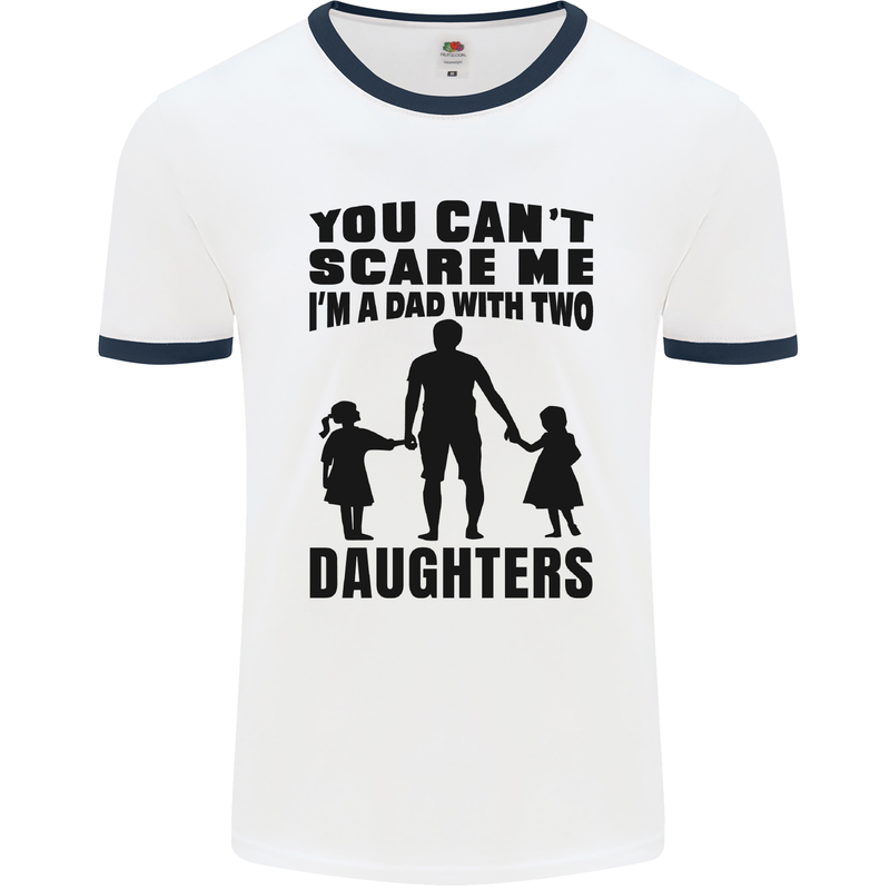 Dad With Two Daughters Funny Fathers Day Mens White Ringer T-Shirt White/Navy Blue