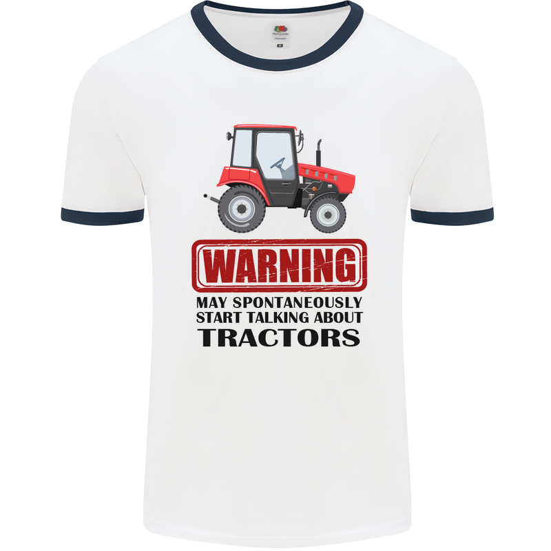 May Talking About Tractors Funny Farmer Mens White Ringer T-Shirt White/Navy Blue