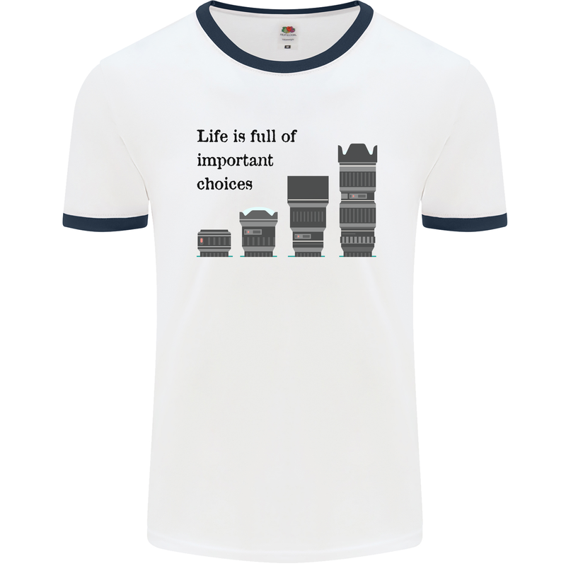 Photography Important Choices Photographer Mens White Ringer T-Shirt White/Navy Blue