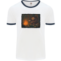 Bigfoot Camping and Cooking Marshmallows Mens White Ringer T-Shirt White/Navy Blue