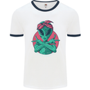 Funny Alien Gangster UFO 2Pac Rap Music Mens White Ringer T-Shirt White/Navy Blue