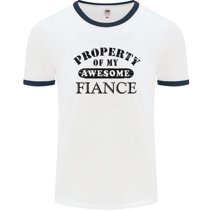 Property of My Awesome Fiance Mens White Ringer T-Shirt White/Navy Blue