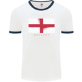 England Flag St Georges Day Rugby Football Mens White Ringer T-Shirt White/Navy Blue
