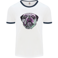 A Pug Face Dog Mens Ringer T-Shirt White/Navy Blue
