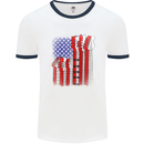 USA Guitar Flag Guitarist Electric Acoustic Mens White Ringer T-Shirt White/Navy Blue