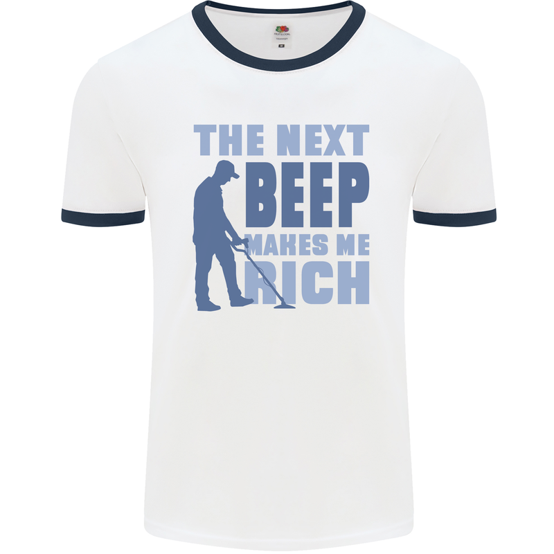 The Next Beep Funny Metal Detecting Mens Ringer T-Shirt White/Navy Blue