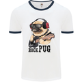 Rock n Roll Pug Funny Guitar Heavy Metal Mens White Ringer T-Shirt White/Navy Blue