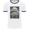 Pool Shark Snooker Player Mens White Ringer T-Shirt White/Navy Blue