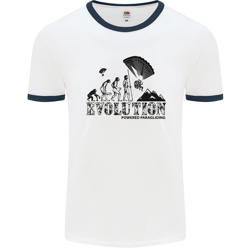 Powered Paragliding Evolution Paraglider Mens White Ringer T-Shirt White/Navy Blue